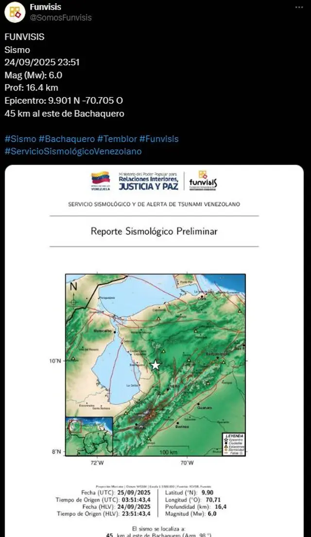  Sismo en Venezuela. Fuente: X   