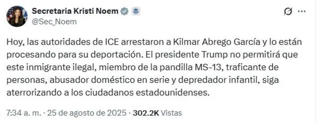 La secretaria del DHS, Kristi Noem, afirma que el inmigrante es un criminal. La secretaria del DHS, Kristi Noem, afirma que el inmigrante es un criminal.