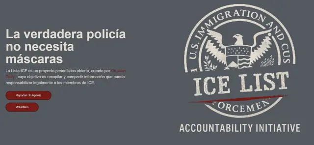  Página web de ICE List para encontrar agentes de inmigración. Fuente: ICE List   