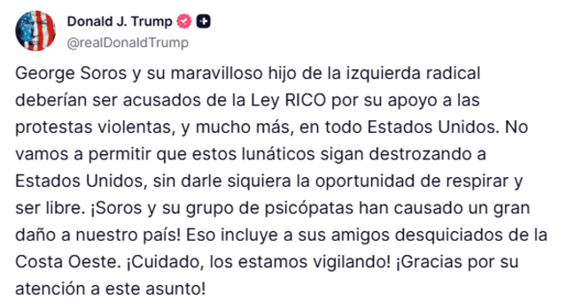 Trump acusa a Soros de Trump acusa a Soros de