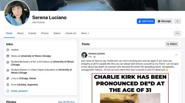 El mensaje de la joven argentina Serena Luciano fue descubierta en su cuenta de Facebook. 