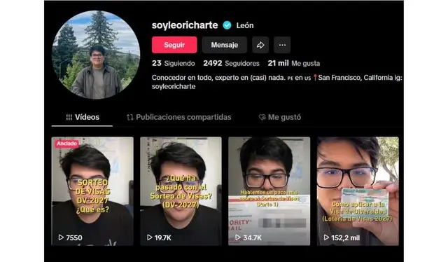 Cuenta oficial de Leonardo Richarte. Fuente: TikTok   
