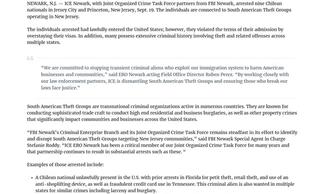 Agentes del Servicio de Control de Inmigración y Aduanas (ICE) y del FBI arrestaron a 9 ciudadanos chilenos. Foto: captura de pantalla del comunicado de ICE Agentes del Servicio de Control de Inmigración y Aduanas (ICE) y del FBI arrestaron a 9 ciudadanos chilenos. Foto: captura de pantalla del comunicado de ICE