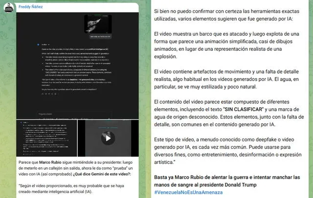 Freddy Ñáñez utiliza a Gemini como prueba para decir que ataque de EE.UU. fue creado con IA. Freddy Ñáñez utiliza a Gemini como prueba para decir que ataque de EE.UU. fue creado con IA.