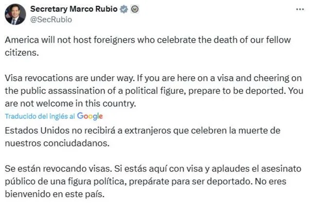 Publicación de Marco Rubio. Fuente: X     Publicación de Marco Rubio. Fuente: X