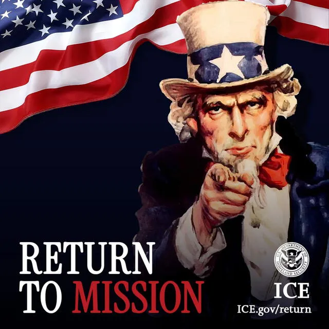 ICE comparte propaganda antiinmigrantes con la imagen del Tío Sam. ICE comparte propaganda antiinmigrantes con la imagen del Tío Sam.