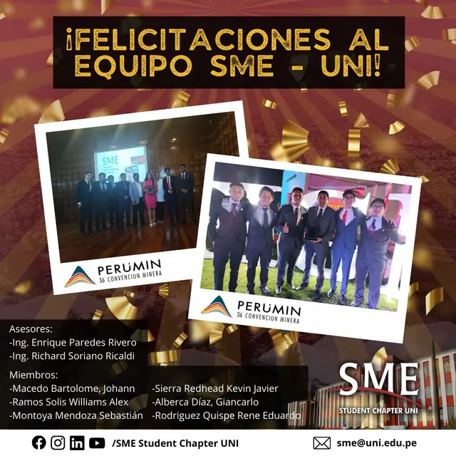 V Concurso SME de Diseño y Planeamiento de Mina. Fuente: Instagram V Concurso SME de Diseño y Planeamiento de Mina. Fuente: Instagram