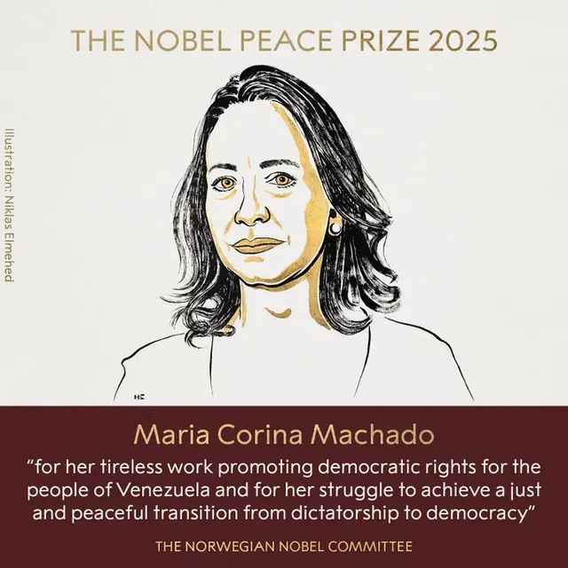 El premio Nobel de la Paz 2025 se entregó a María Corina Machado. Foto: X El premio Nobel de la Paz 2025 se entregó a María Corina Machado. Foto: X