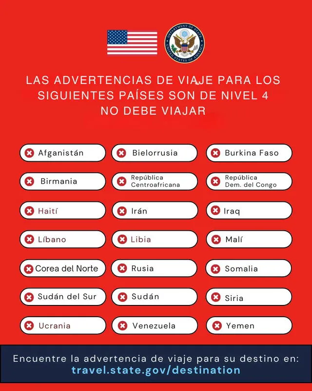 Gobierno de Estados Unidos emite alertas de viaje 