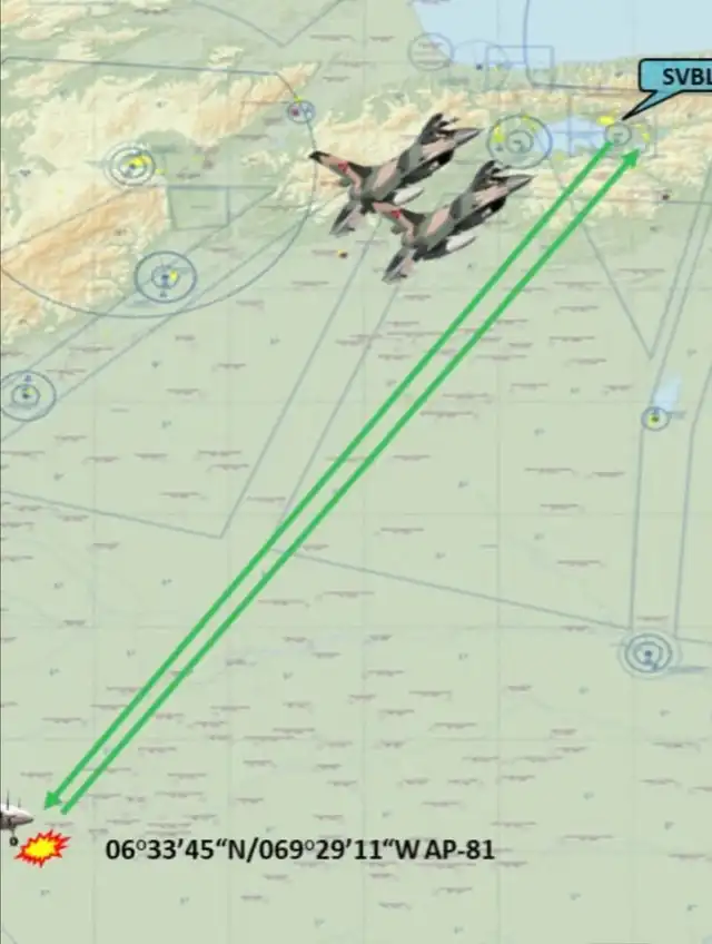 Ruta que habría sido utilizada por el avión para llegar al sur de Venezuela. Ruta que habría sido utilizada por el avión para llegar al sur de Venezuela.