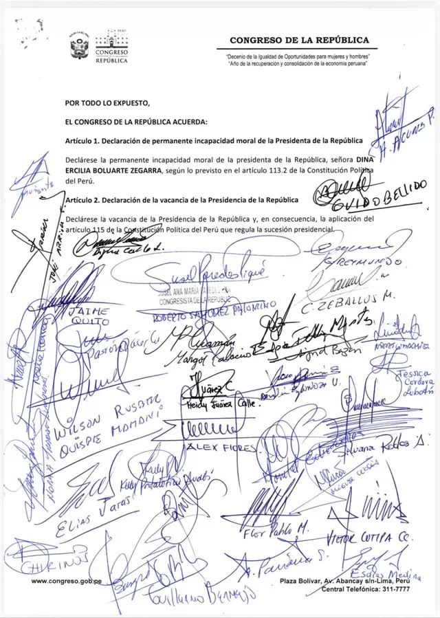 La presidenta Dina Boluarte enfrenta una nueva amenaza de vacancia en el Congreso de la República del Perú. Foto: difusión