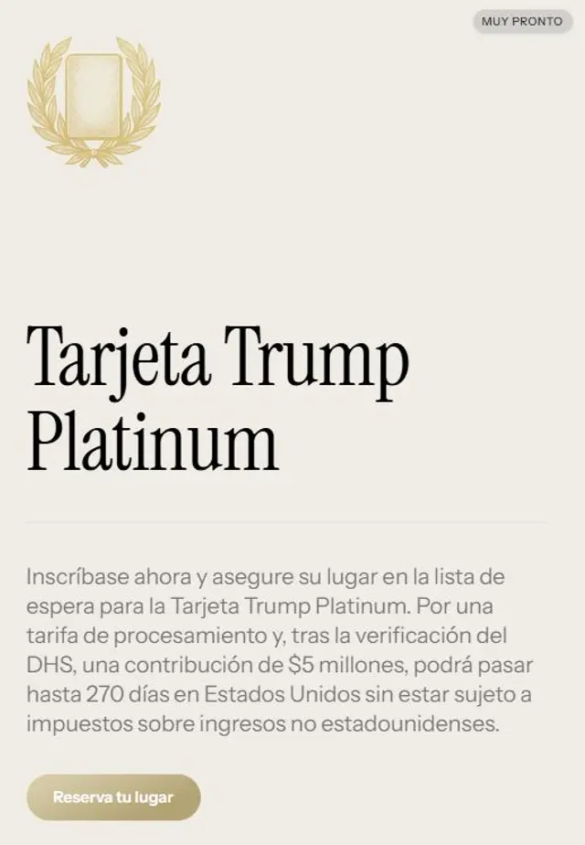 Tarjeta Platinum de Donald Trump. Fuente: trumpcard.gov Tarjeta Platinum de Donald Trump. Fuente: trumpcard.gov