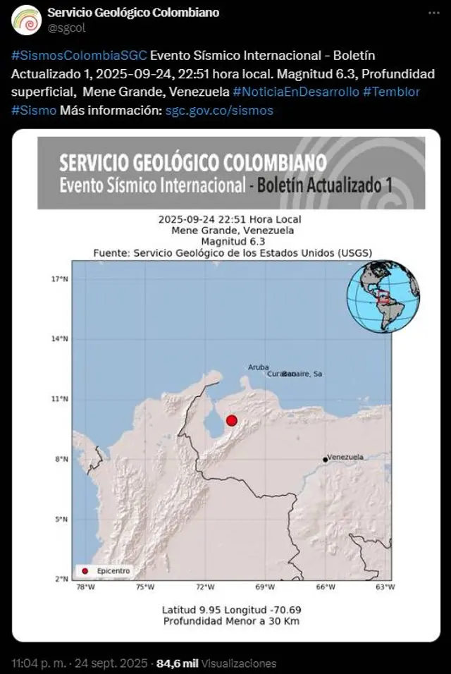  Registro de sismo en Venezuela. Fuente: X   