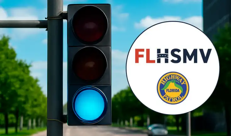 El FLHSMV implementa el color azul en semáforos para mejorar la seguridad víal en Florida. El FLHSMV implementa el color azul en semáforos para mejorar la seguridad víal en Florida.