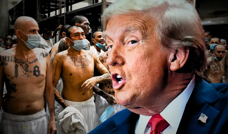 Donald Trump elogia a Bukele por encarcelar migrantes deportados en megacárcel de El Salvador.