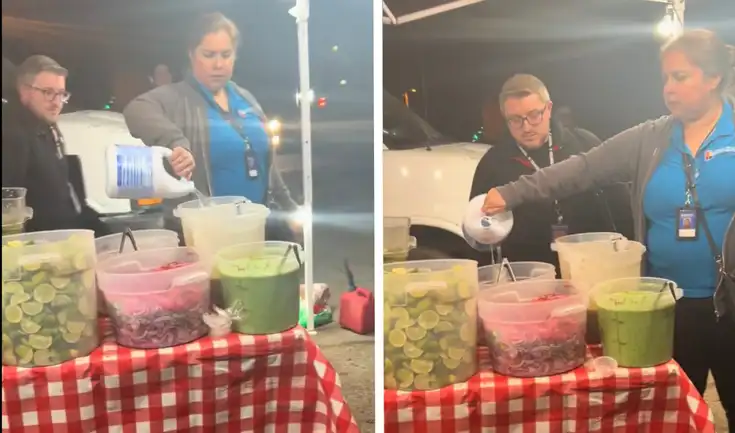 La inspectora de salud derramó una botella entera de cloro en la comida que iba a vender una familia migrante.