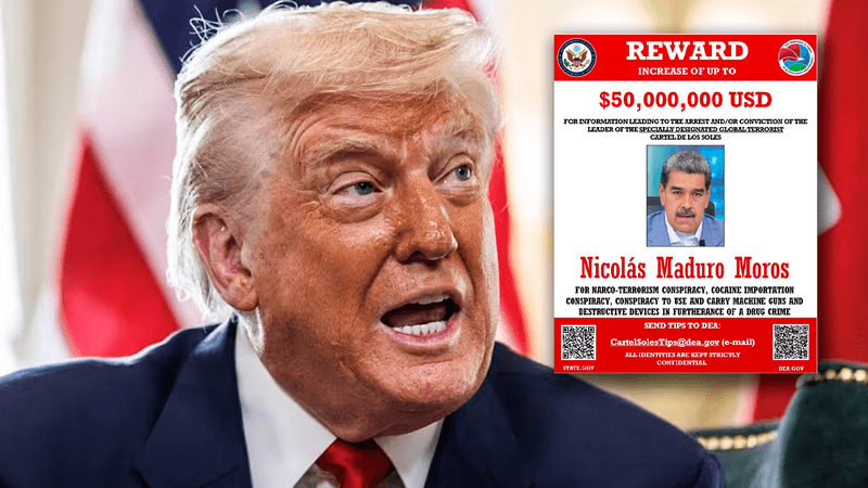 Estados Unidos aumenta recompensa por Nicolás Maduro a US$50 millones y lo acusa de tener vínculos con el Cartel de Sinaloa
