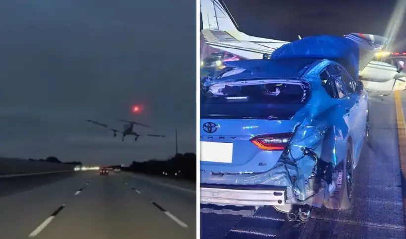 El aterrizaje de emergencia del avión en Estados Unidos ocasionó un choque con un automóvil y dejó un herido.